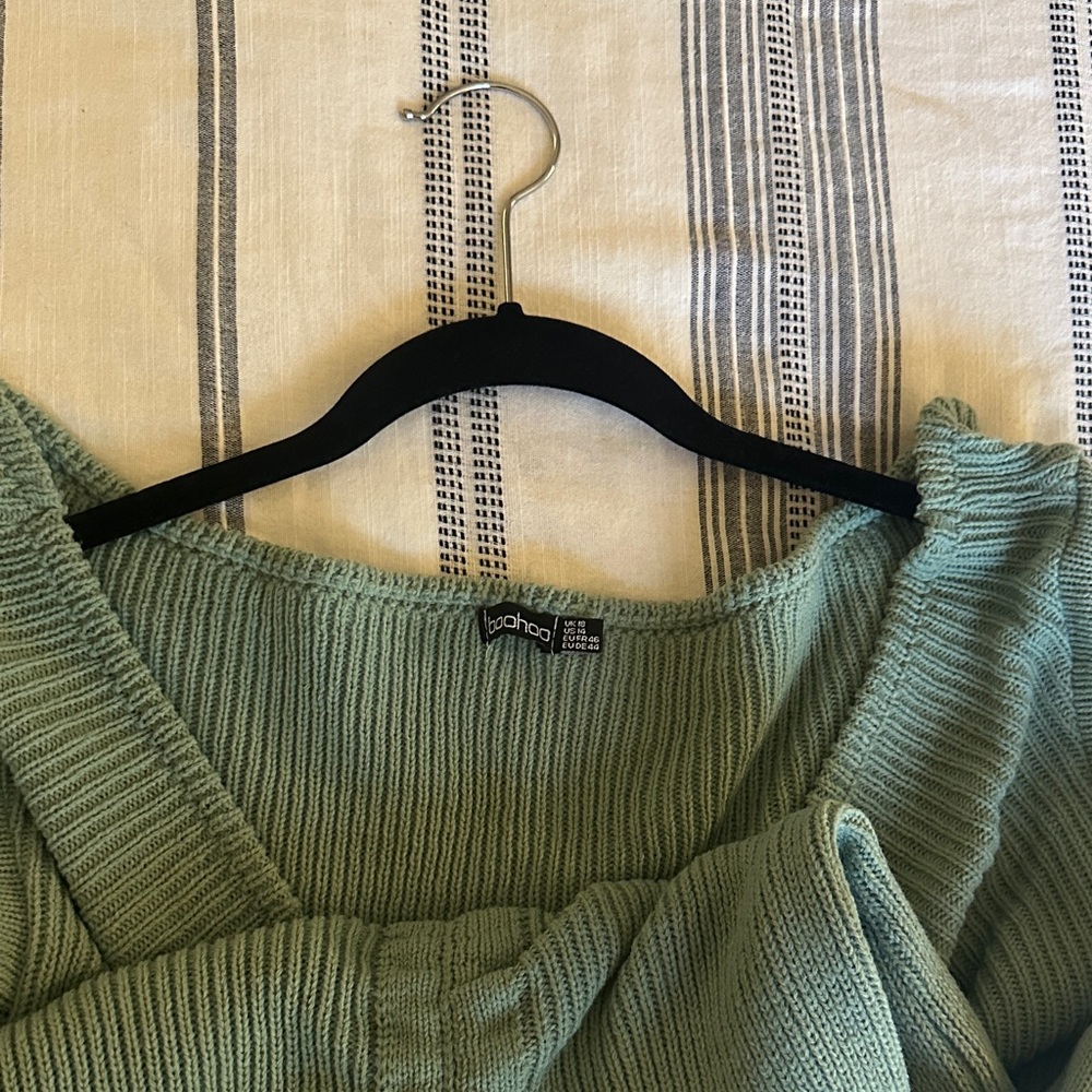 Boohoo Sage Green Off-Shoulder Knit Sweater